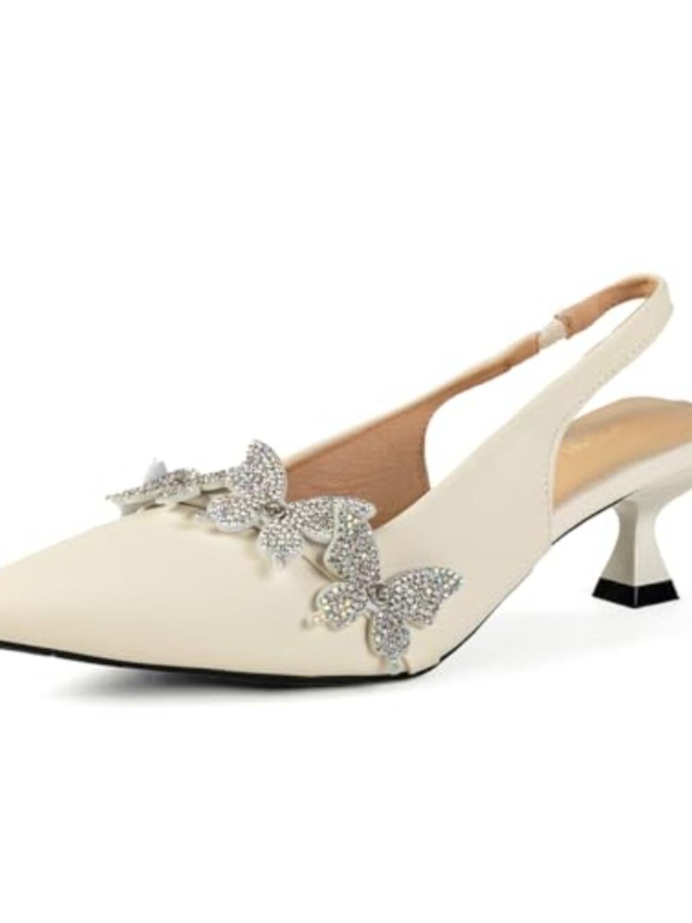 Rhinestone Butterfly Slingback Kitten Heels Pointed Toe Dress Shoes